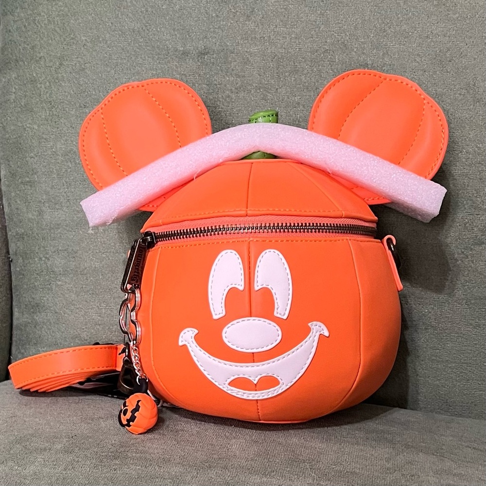 Loungefly x Disney Mickey Mouse Glow in the Dark Pumpkin Crossbody Bag-new&bonus